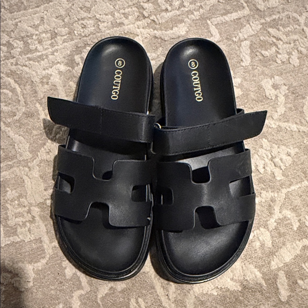 Coutgo Black Slide Sandals